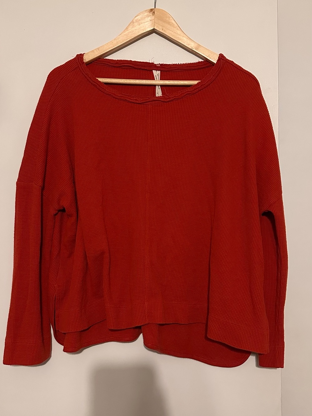 Small Anthropologie Dark Orange Waffle Knit Long Sleeve Pullover